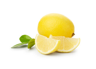 Fresh lemons and leaves isolated on white