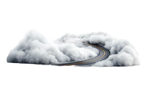 Winding Road Through Mist on Transparent Background