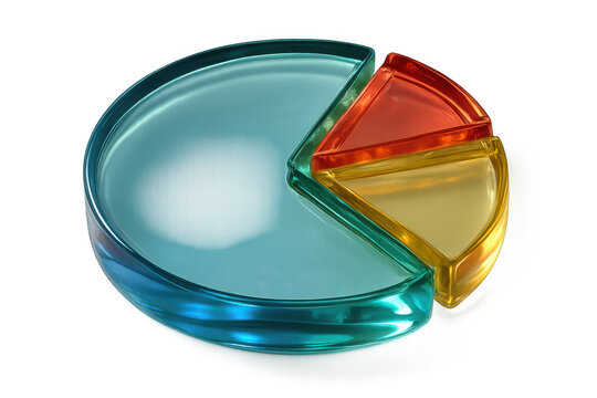 Glass pie chart showing business data analysis, marketing statistics, and financial information on transparent background - Powered by Adobe