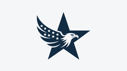 Majestic eagle silhouette emerging from a star with american flag elements and stars silhouette