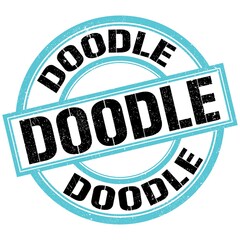 DOODLE text on blue-black round stamp sign