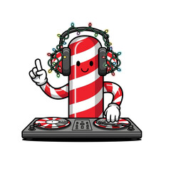 Candy cane dj a fun and festive holiday image of a candy cane playing music, perfect for christmas parties and celebrations