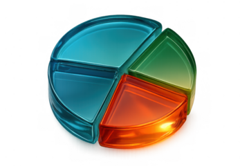 Pie chart diagram showing segmenting data and statistics for business analysis and marketing strategy with a transparent background