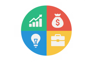 Business development cycle showing progress, profit, innovation, and professional work, ideal for finance and strategy concepts