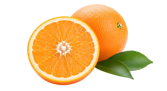 Fresh and juicy orange fruit with green leaves isolated on transparent background, a healthy and refreshing treat