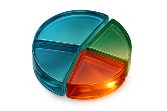 Pie chart diagram showing segmenting data and statistics for business analysis and marketing strategy with a transparent background
