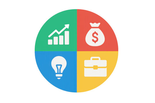 Business development cycle showing progress, profit, innovation, and professional work, ideal for finance and strategy concepts