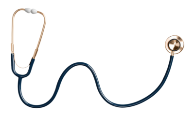 Medical stethoscope with blue tubing and metal chest piece, isolated on transparent background