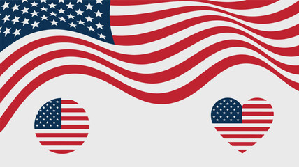 Obraz premium Waving american flag with patriotic heart and oval shapes representing the usa silhouette
