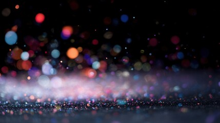 Obraz premium A vibrant background filled with colorful bokeh lights against a black backdrop, creating an abstract and artistic feel, perfect for creativity.