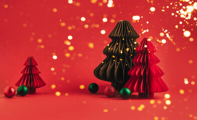 Festive Christmas podium with glitter for product display and advertising campaigns. 