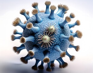 In-depth close-up of a virus cell with spikes and structure being studied scientifically in a lab