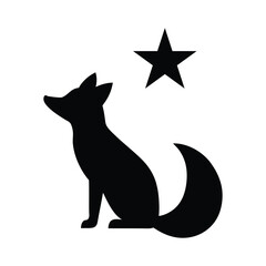 Silhouette of an arctic fox looking up at a christmas star