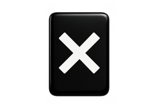 Black x button icon representing close, delete, wrong, incorrect, or cancel on applications and websites, transparent background