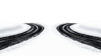 Snowy Road Curving Through Winter Landscape on Transparent Background