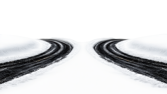 Snowy Road Curving Through Winter Landscape on Transparent Background