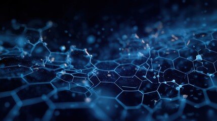 Obraz premium A close-up view of blue hexagonal structures with a glowing background, representing a creative interpretation of digital science and technology.