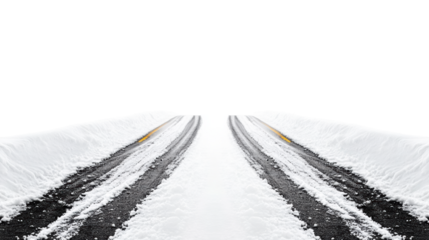 Snowy Road Path with Tire Tracks on Transparent Background