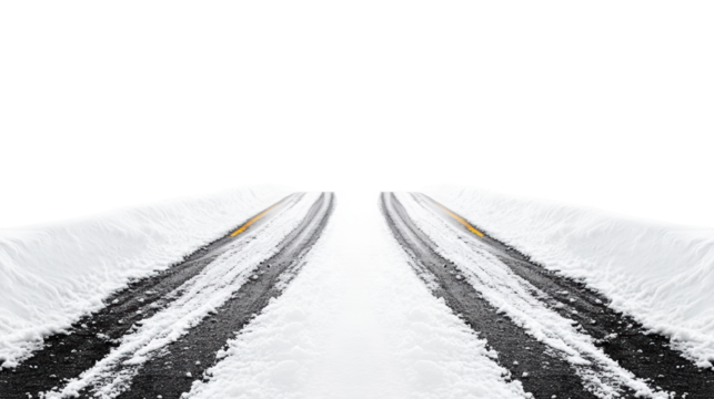 Snowy Road Path with Tire Tracks on Transparent Background