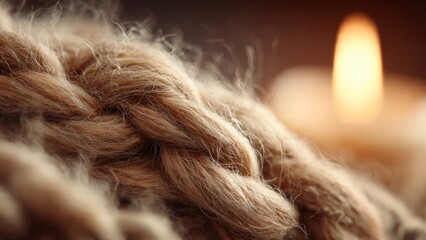Fototapeta premium Cozy Braided Wool Texture with Candlelight Glow, Warmth, Comfort, Background