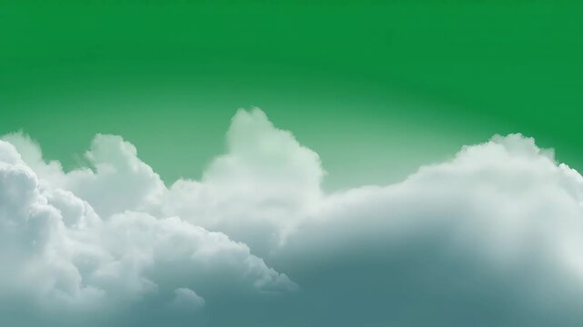 Soft White Cumulus Clouds Against a Vibrant Green Sky Background nature