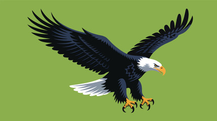 Fototapeta premium Majestic bald eagle in mid flight with wings spread wide showcasing its powerful talons and distinctive white head silhouette
