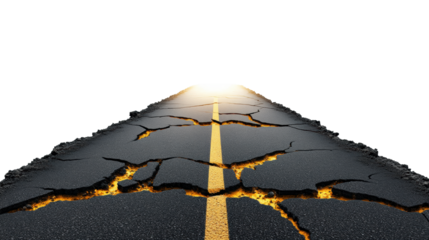 Cracked Road with Glowing Center on Transparent Background