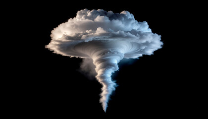 Dramatic tornado with swirling clouds against a dark background, showcasing nature's power.