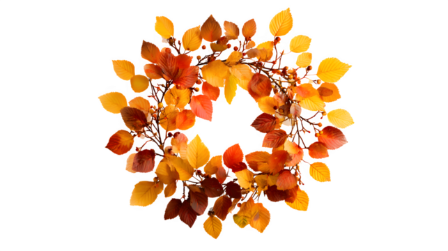 Autumn Leaf Wreath, isolated on transparent background