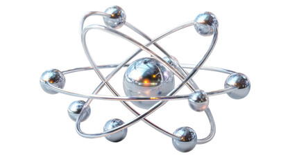 3D atom model with colorful electrons and nucleus structure isolated on white background for scientific and educational projects