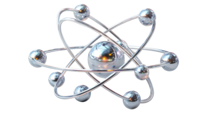 3D atom model with colorful electrons and nucleus structure isolated on white background for scientific and educational projects