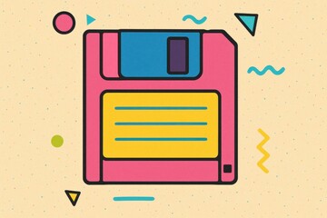 Floppy Disk with Geometric Shapes Illustration
