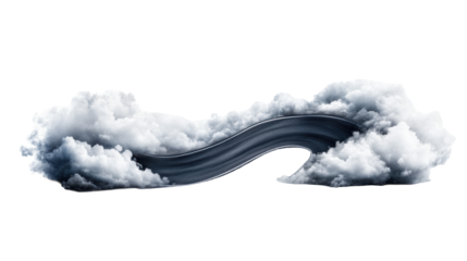 Curved Road Through Fluffy Clouds on Transparent Background