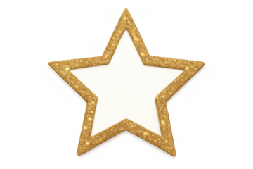 Gold glitter star with white frame on transparent background ideal for festive seasons and achievement concepts