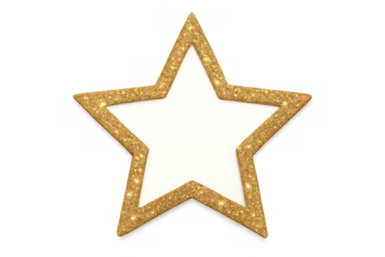 Gold glitter star with white frame on transparent background ideal for festive seasons and achievement concepts