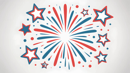 Obraz premium Explosion of red and blue fireworks with stars bursting outward in a celebratory silhouette against a light background