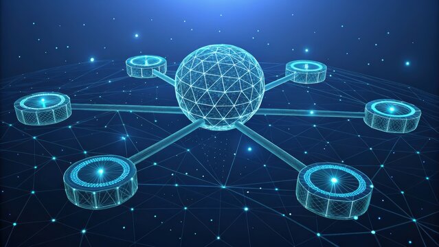 Abstract digital network hub with connected nodes