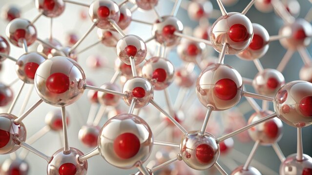 Abstract 3d molecular structure with red spheres and connecting rods - Powered by Adobe