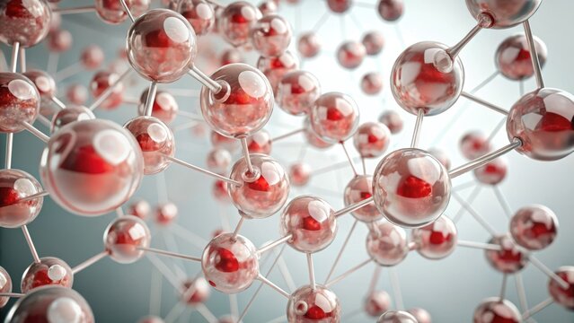 Abstract 3d rendering of a molecular structure with red spheres