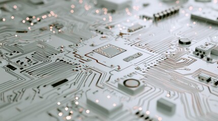 Detailed circuit board with intricate traces and electronic components