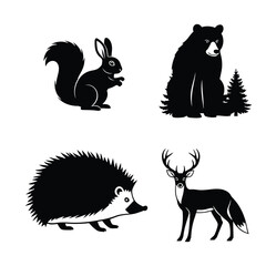 Obraz premium Silhouette of a squirrel, bear, hedgehog, and deer perfect for naturethemed designs