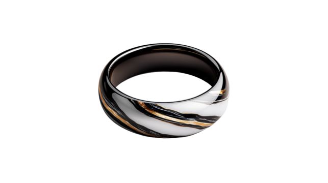 Elegant Ring with Gold Swirl Design on Transparent Background