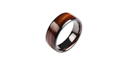 Wooden Inlay Metal Ring on Transparent Background