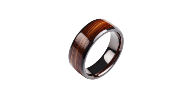 Wooden Inlay Metal Ring on Transparent Background