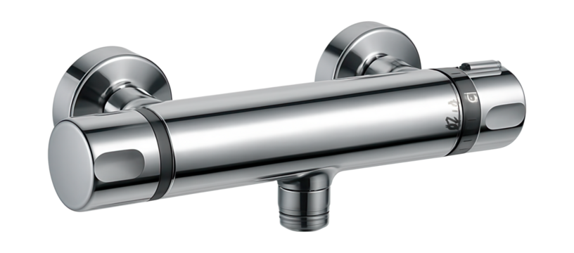 Thermostatic shower mixer valve for accurate temperature regulation in family bathrooms.