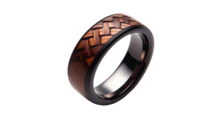 Wooden inlay ring on transparent background