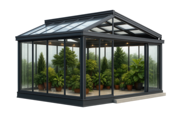 A contemporary winter garden with a retractable roof for hosting private winter events.