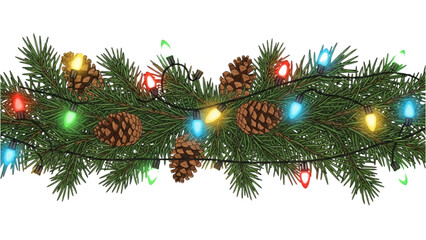 Festive Holiday Garland Pine, Lights, and Pinecones for Winter Celebrations