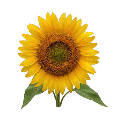 Obraz premium Bright Yellow Sunflower with Green Leaves Isolated on Black Background with Realistic Petals and Detailed Center
