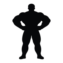 Fototapeta premium Silhouette of muscular bodybuilder fitness model posing showing strength and power in gym workout
